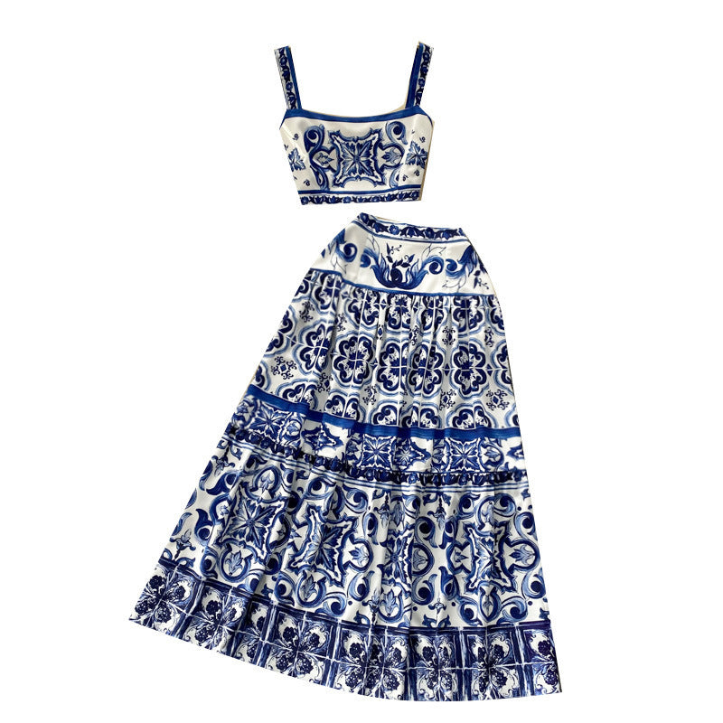 Women Summer Printed Camisole + Skirt Two-piece Set 6