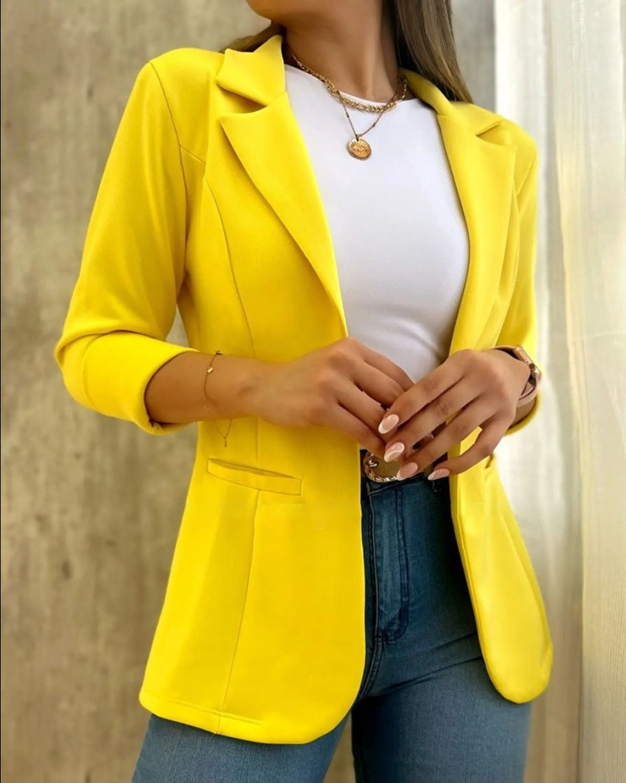 Women Fall Solid Long Sleeve Turndown Collar Jacket 15