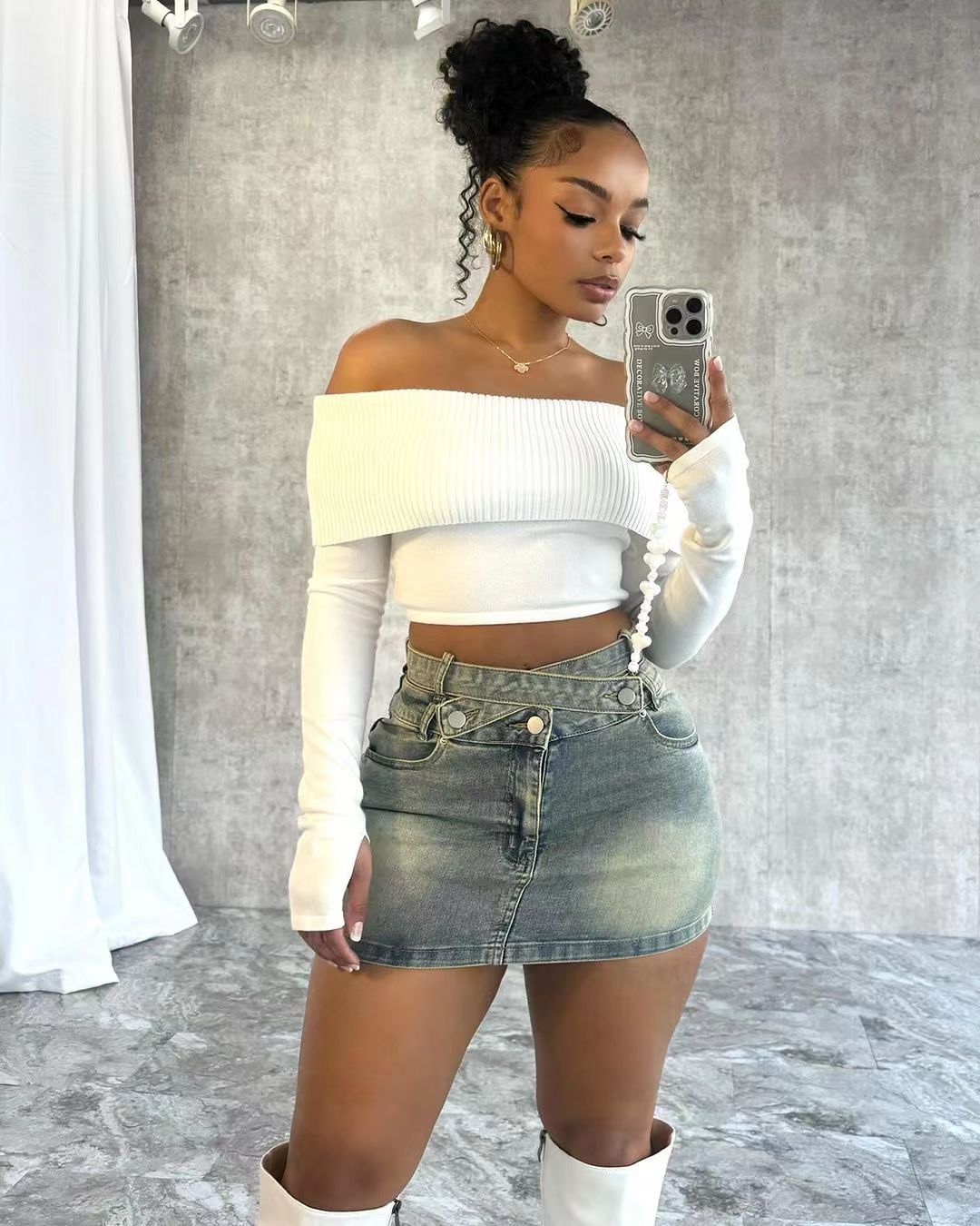 Women Spring/Summer Stretch Bodycon Denim Mini Skirt