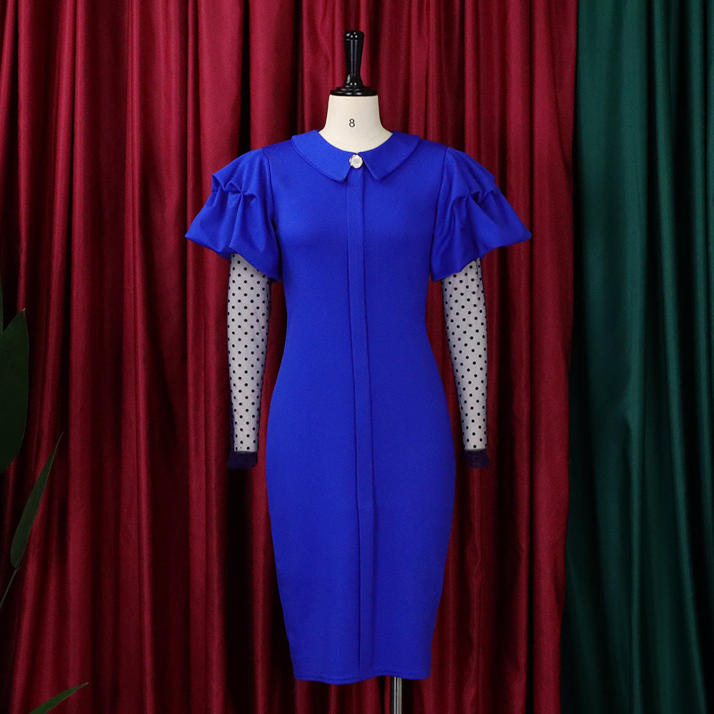 Women'S Fall/Winter Mesh And Pleated Plus Size Ol Chic Career Dress 20