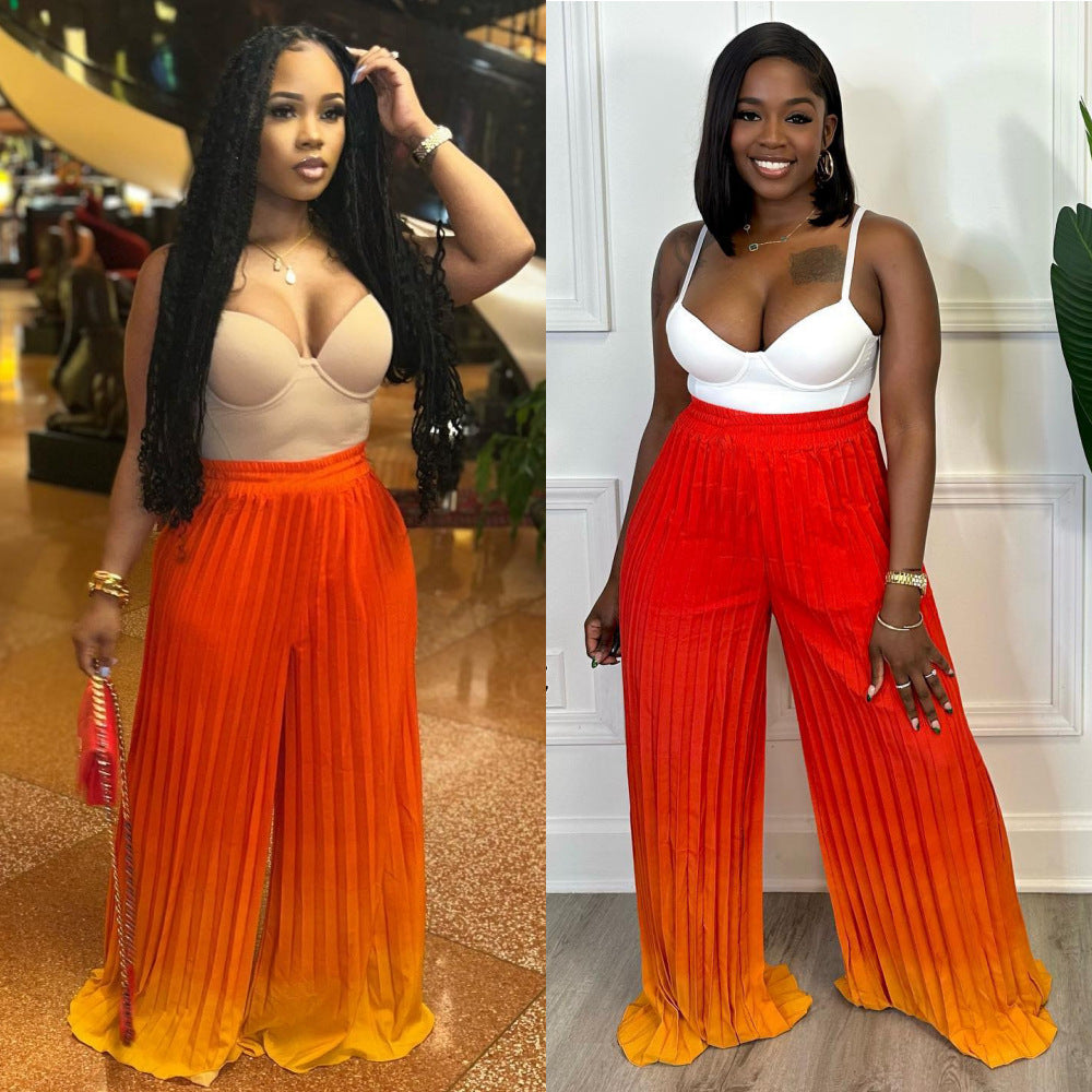 Women's Fall Winter Fashion Gradient Loose Pleated Casual Pants 3