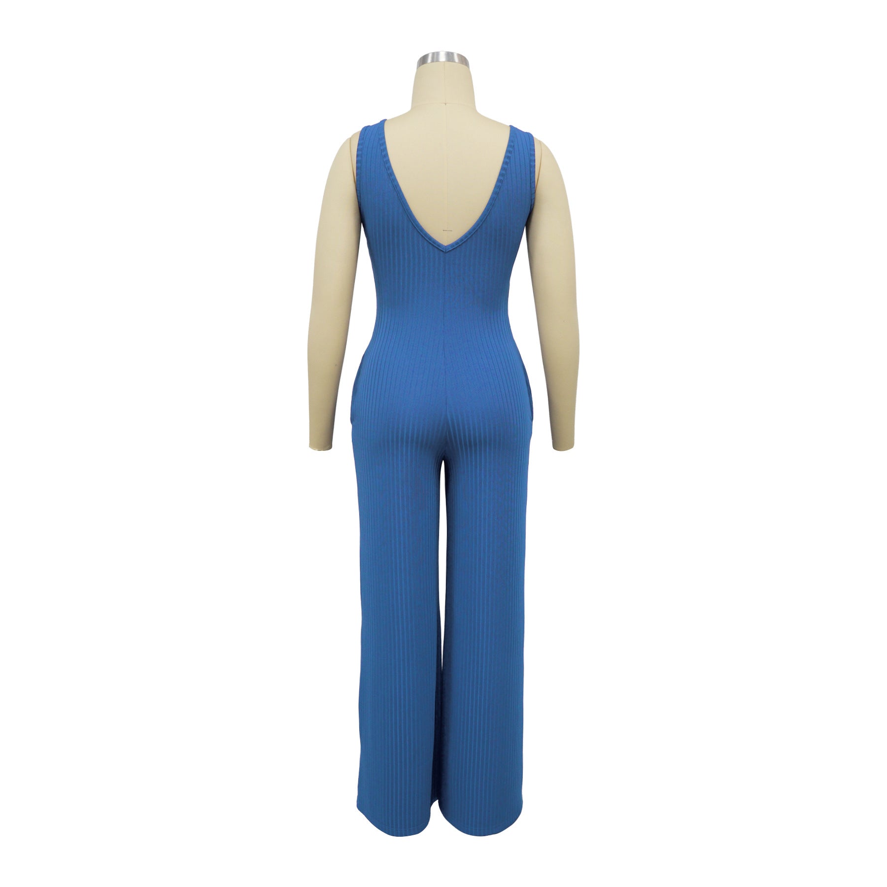 Women’s Fashion Ribbed High-Stretch Cape Top Sleeveless Jumpsuit Set 19