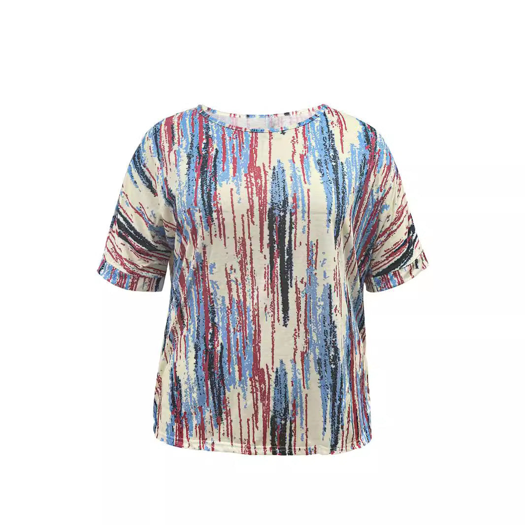 Casual Fashion Loose Short Sleeve Pullover Round Neck Printed Women's Plus Size T-Shirt