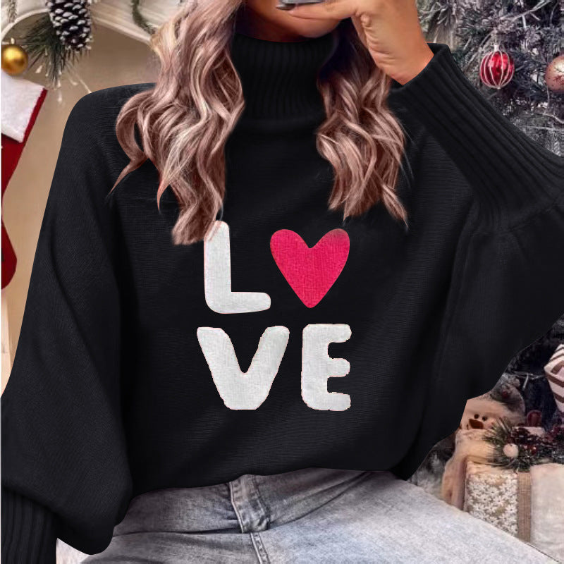 Women red high-neck Bat Sleeves sweater 6
