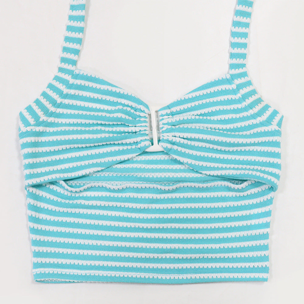 Women jacquard striped lace-up Crop Top and pencil pants two-piece set 12