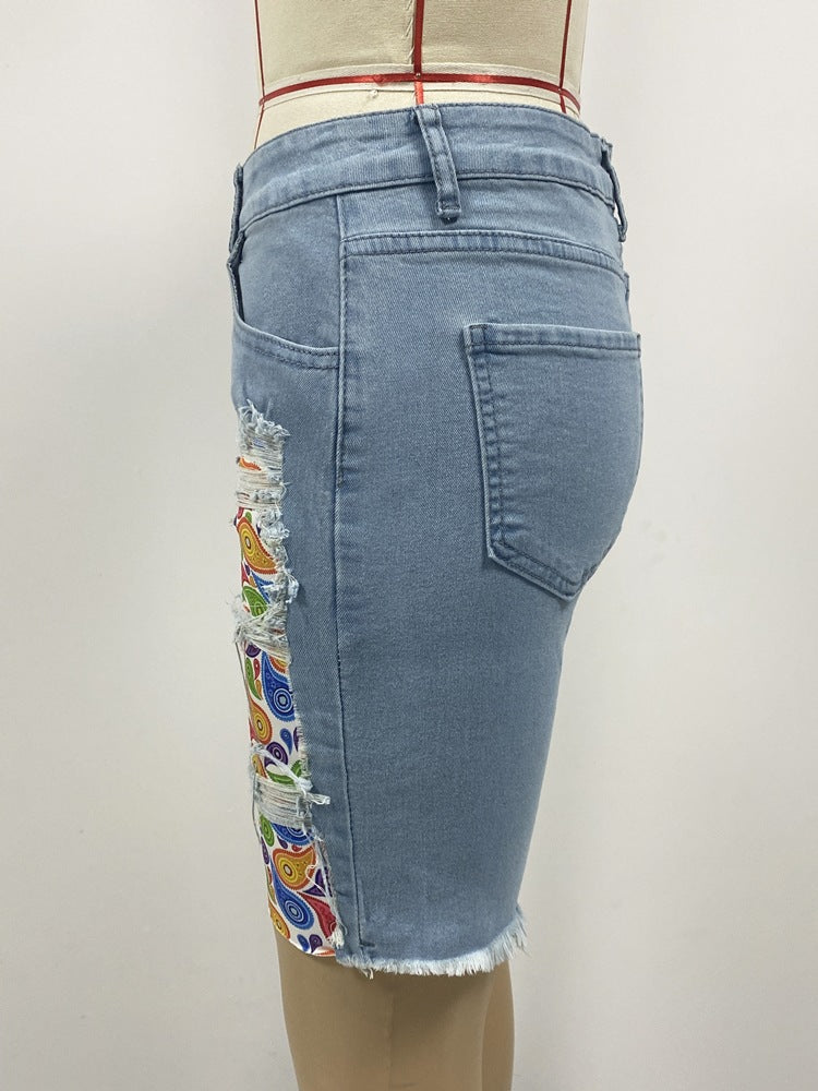 Women summer patch Ripped Denim shorts 6