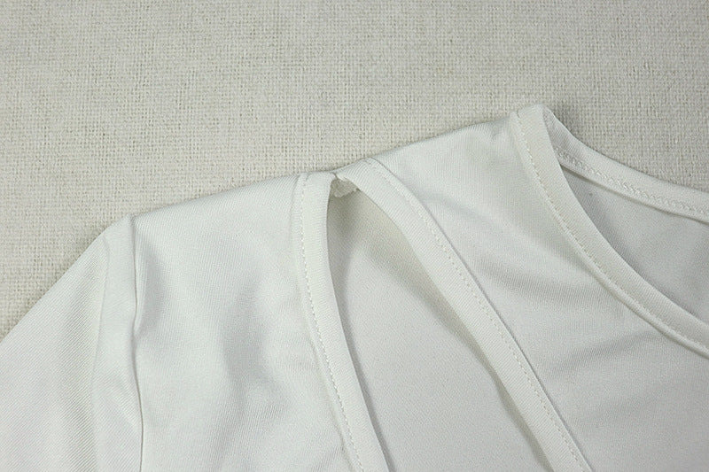 Chic Women's Fashion Cut-Out Slit Irregular Round Neck Solid Color Pleated Dress 22