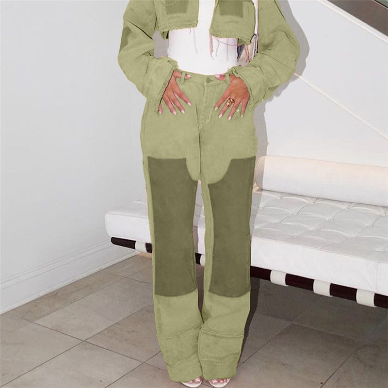 Autumn Women's Patchwork Contrast Color High Waisted Loose Casual Denim Pants For Women 3