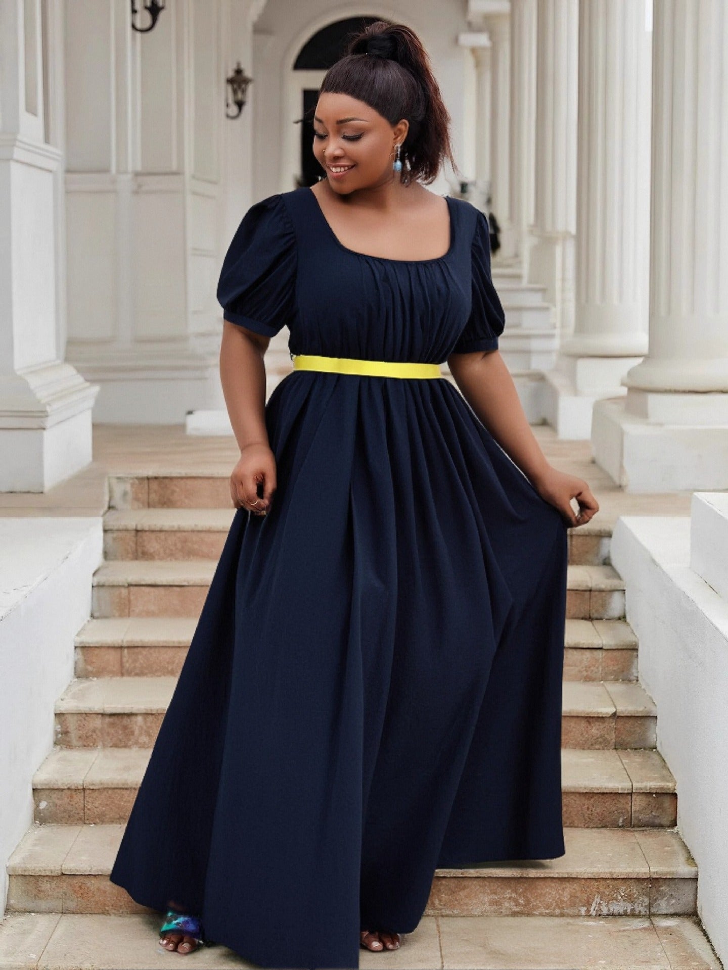 Puff Sleeve High Waist Ball Dress Elegant Plus Size Evening Gown 25
