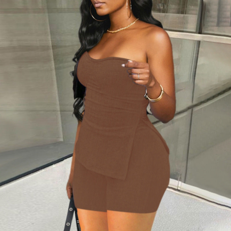 Knitting Ribbed Summer Solid Color Fashion Casual Suit 9