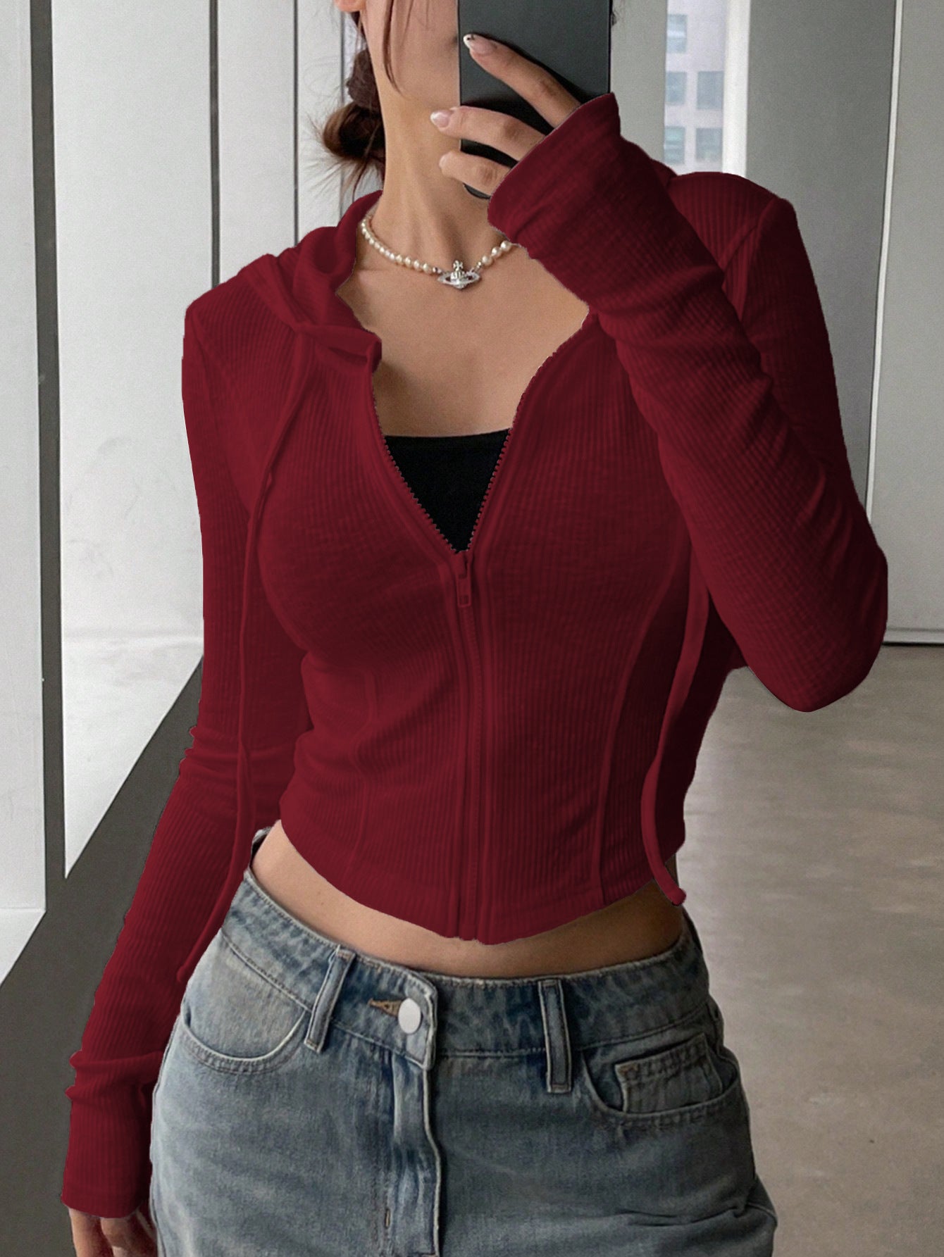 Women casual long sleeve zipper hooded jacket 5