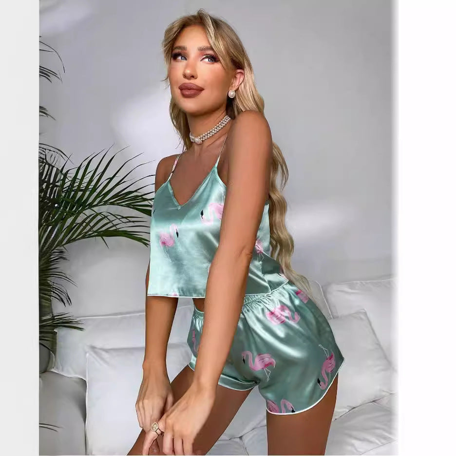 Women casual leopard suspender two-piece set 5