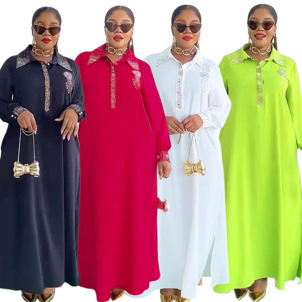 Africa Plus Size Women's Muslim Beaded Loose Dress 13