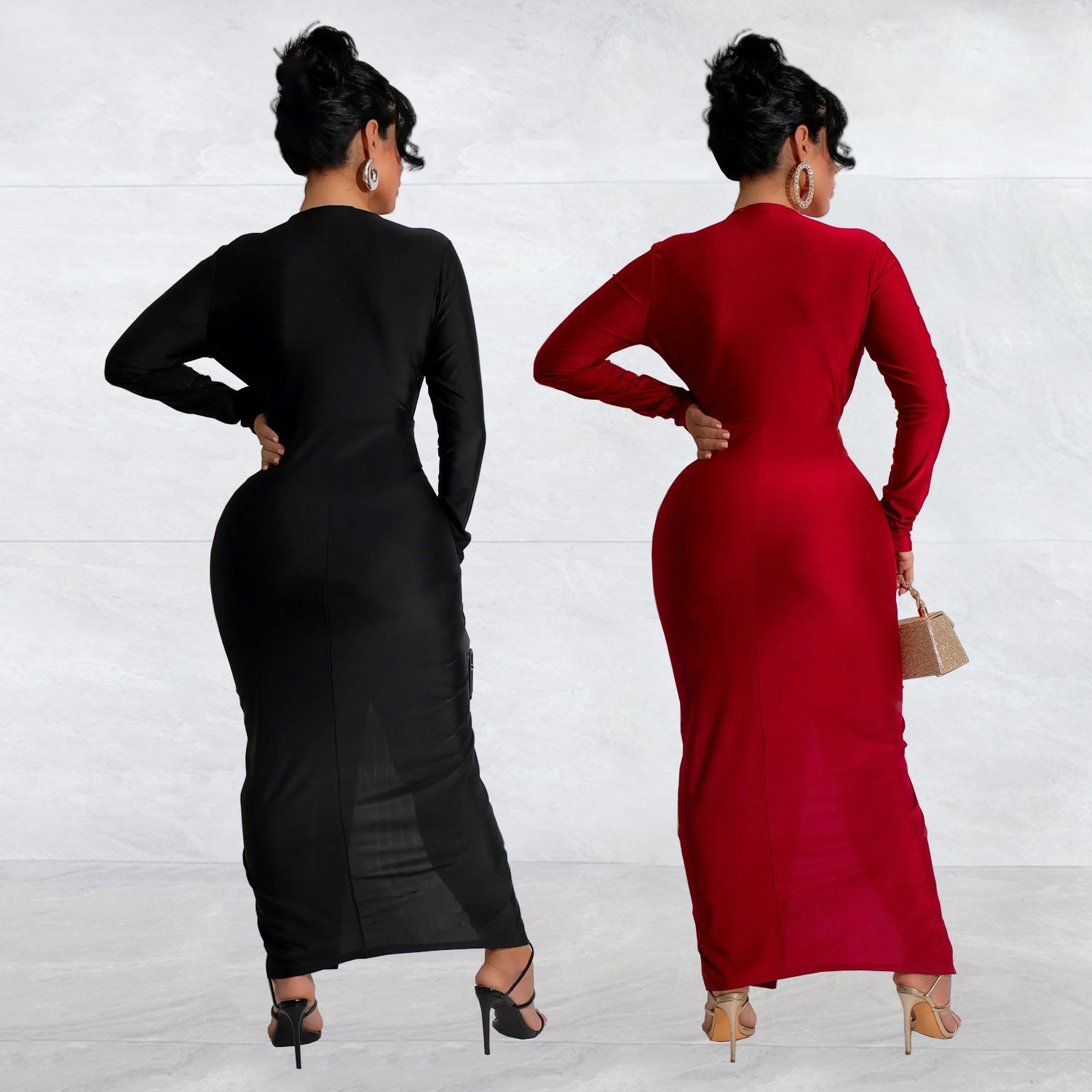 Women V-Neck Slit Solid Dress（customized,MOQ 6pcs/size/color,process time 7-10 days） 4