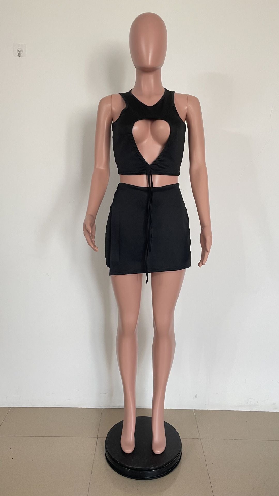 Women's sexy fashion black hollow vest Shorts two-piece set 5