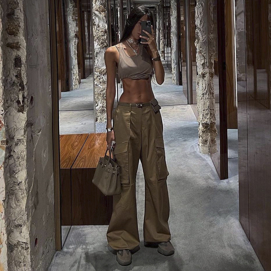 Trendy Street Style Loose Low-Waist Wide-Leg Cargo Pants 11