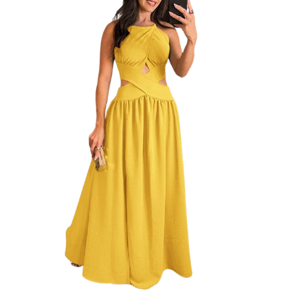 Women's Sleeveless High Waisted Low Back Lace-Up Maxi Dresses 3