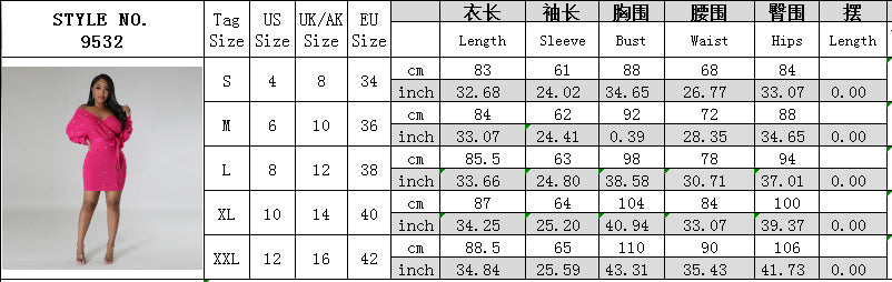 Women dress long-sleeved v-neck belt beaded sexy bodycon dress 9