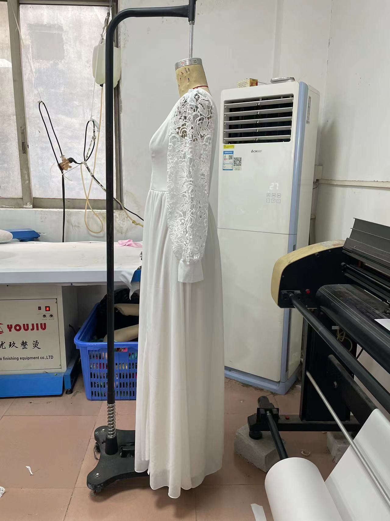 Spring Elegant V-Neck Low Back Long Sleeve Slit Women's Wedding Dress 8