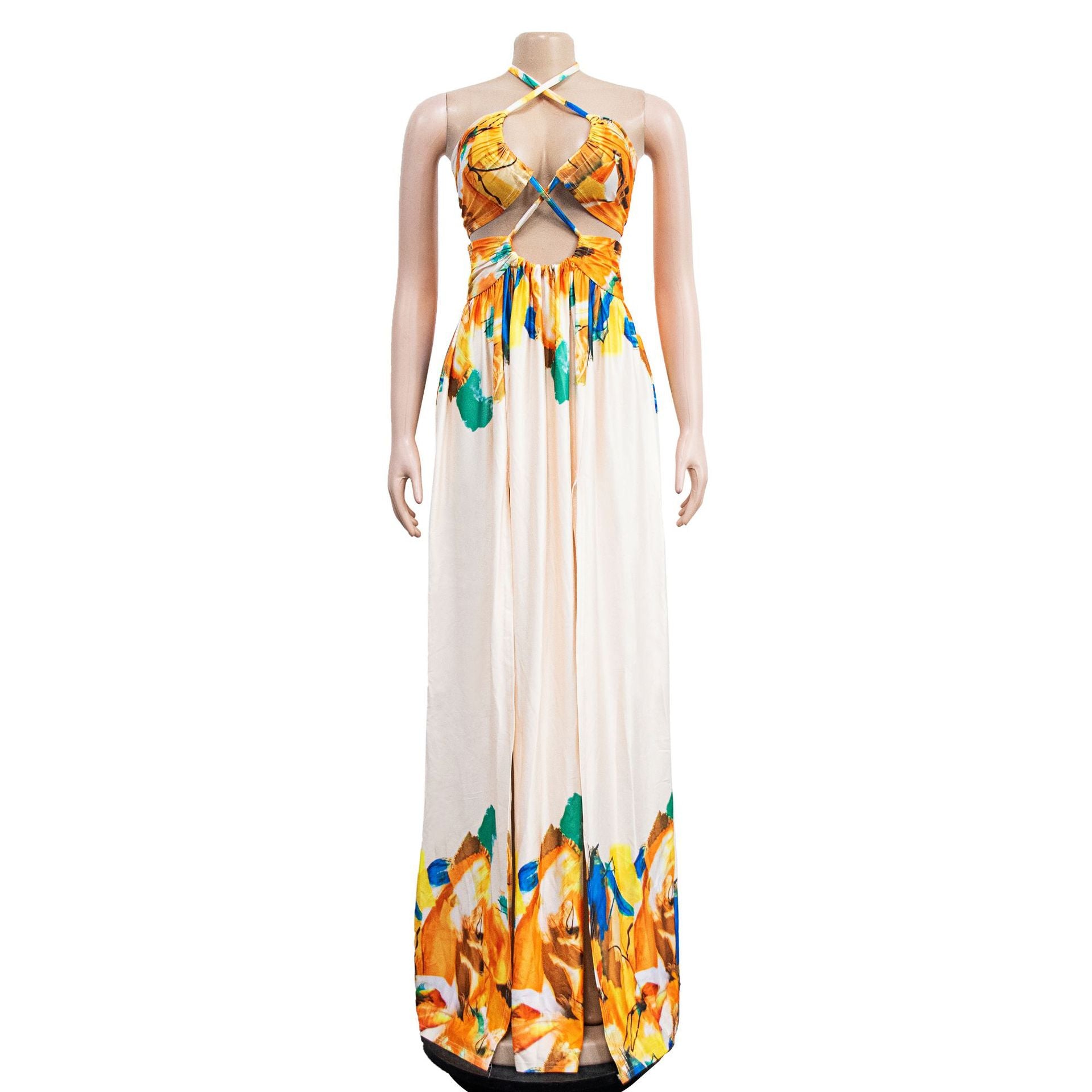 Women's Fashion Contrasting Color Sleeveless Wrap Maxi Dress 15