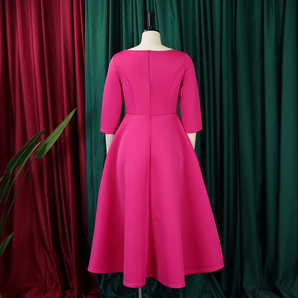 Women's Summer Solid Color Swing Dress Chic Evening Dress 22