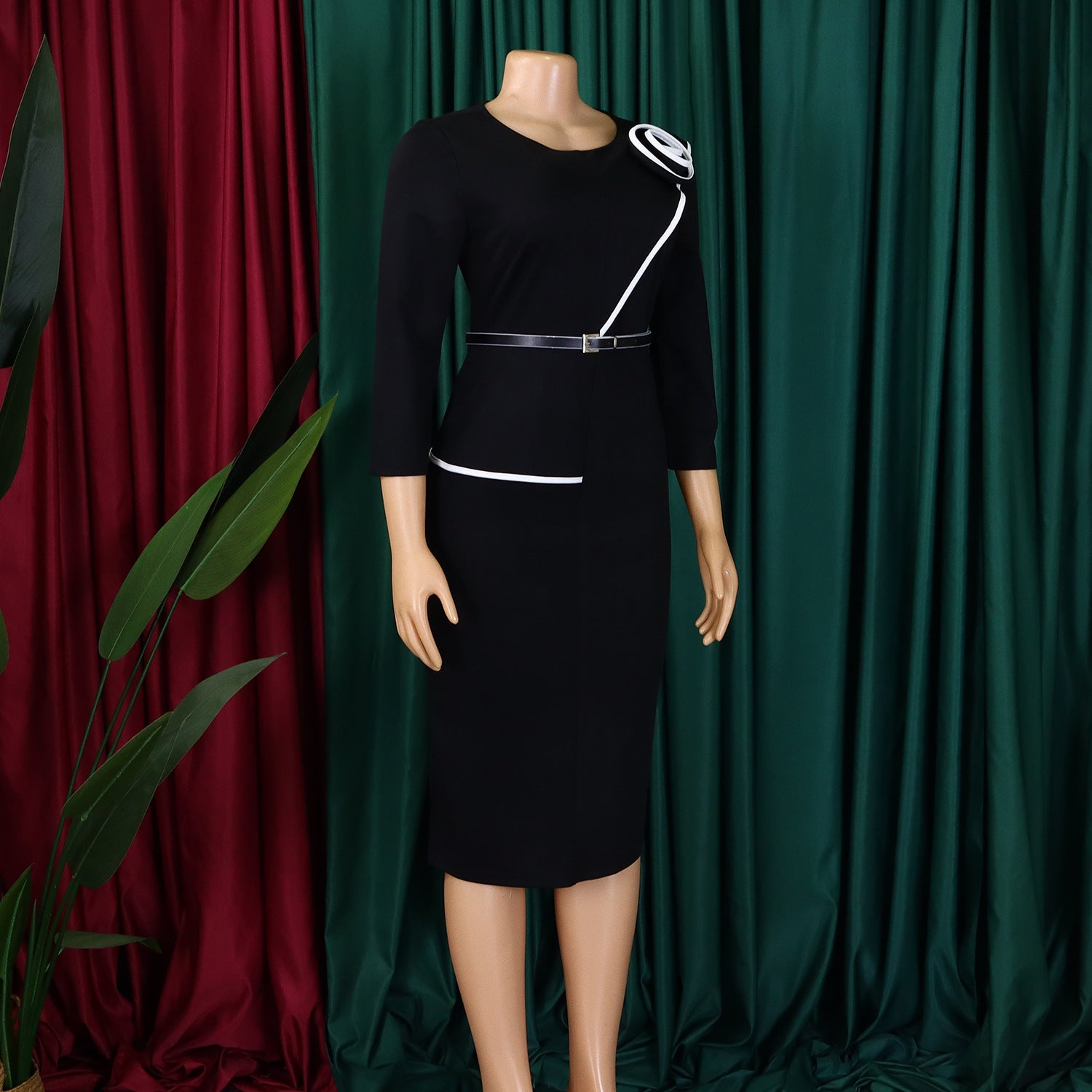 Women's Fall Winter Women's Solid Color Bodycon OL Pencil African Dress 19