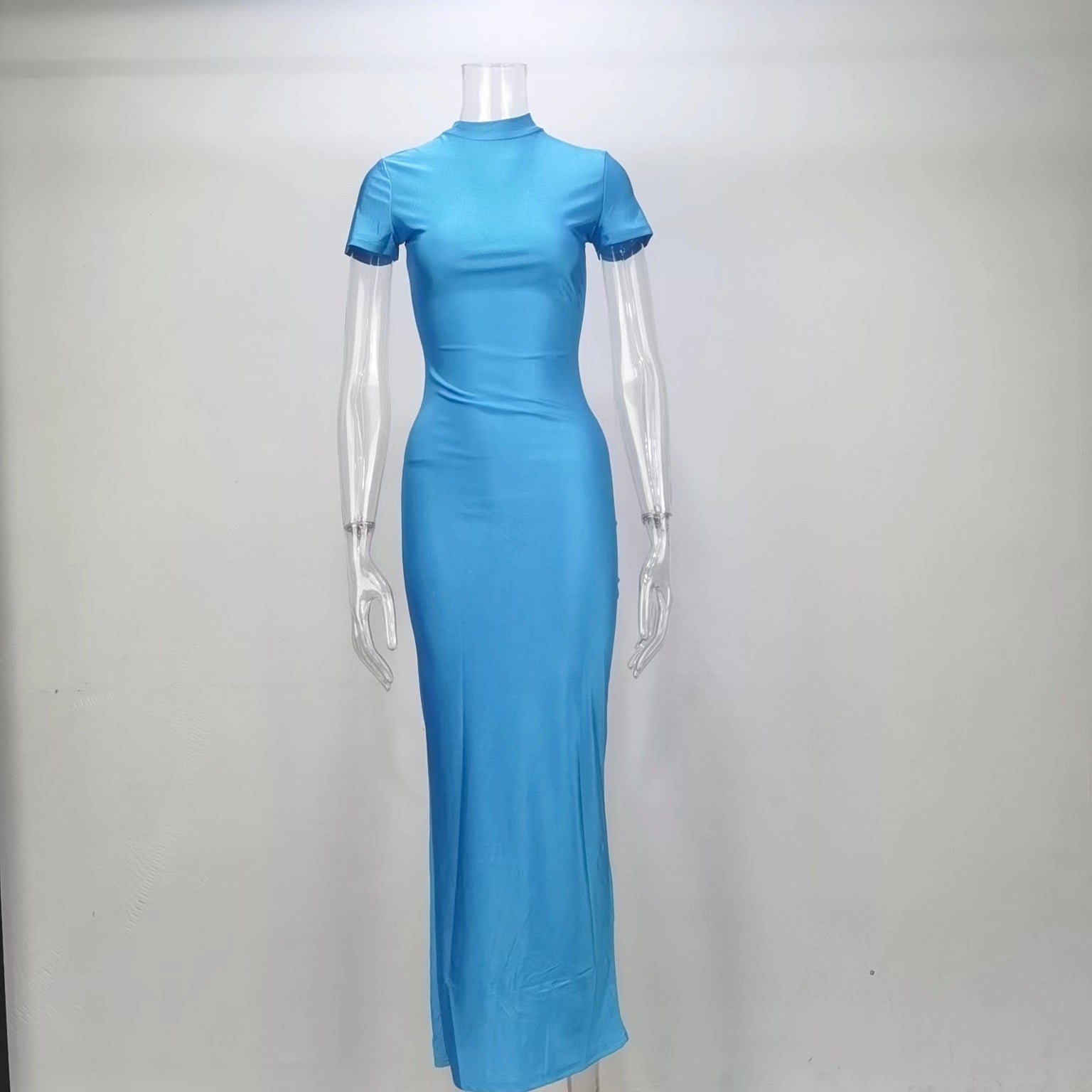 Women Summer Solid Sexy Short Sleeve Slit Bodycon Dress 11