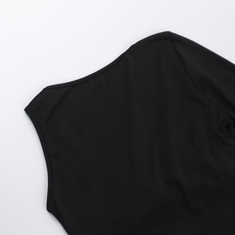 Women Sexy One-Sleeve Metal Button Cutout Dress 15