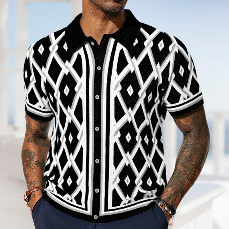 Men's Clothing Summer Jacquard Knitting Short Sleeve Polo Shirt 5