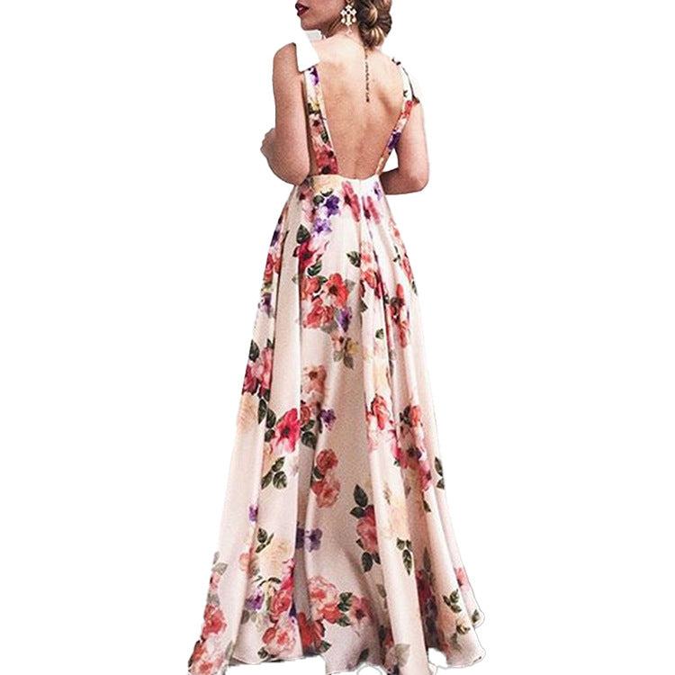 Women Backless Printed Sleeveless Long Dress 8