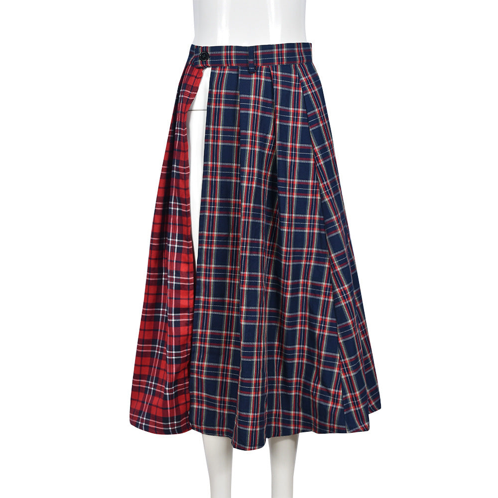Patchwork Contrast Plaid Women's Skirt 5