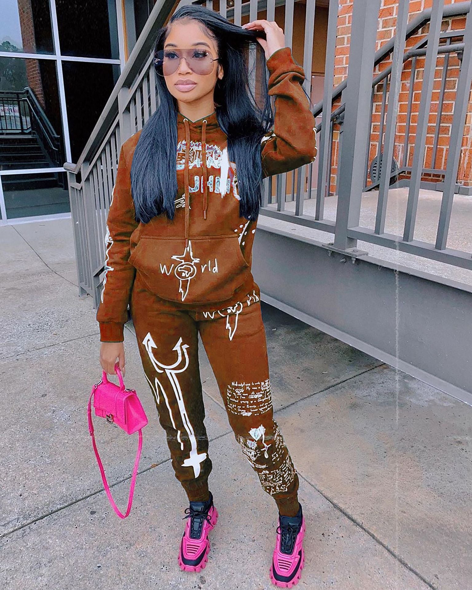 Autumn And Winter Women's Letter Print Casual Two-Piece Hoodies Sweatpants Two Piece Set 8