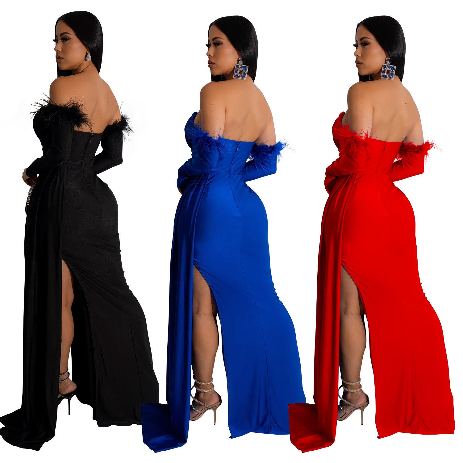 Fashion Women's Solid Color Pleated Low Back Slit Maxi Dress 18