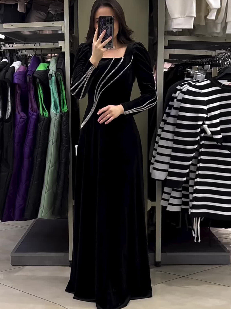 Women Fall Long Sleeve Beaded Dress 7