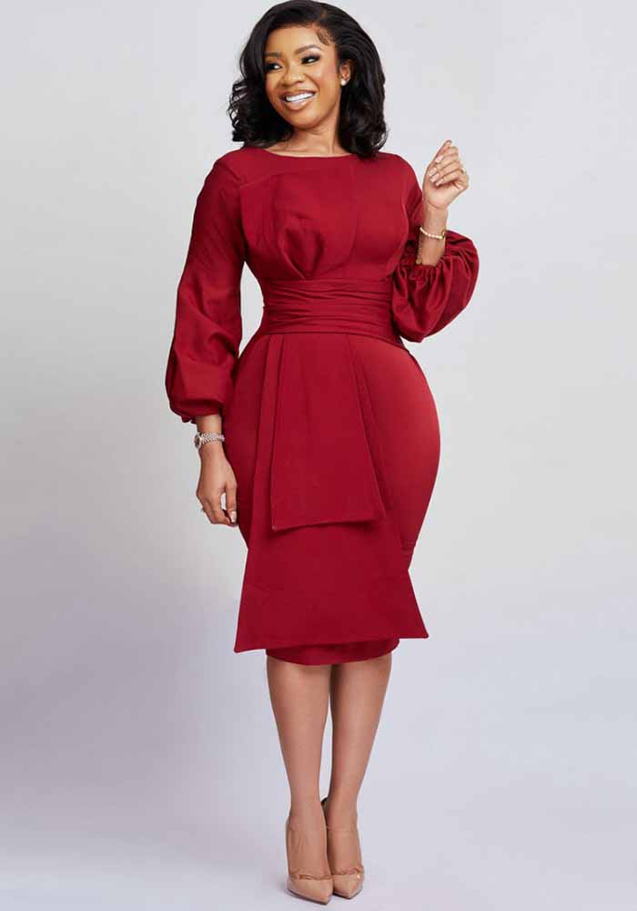 Women's Spring Solid Bodycon Chic Round Neck Dress