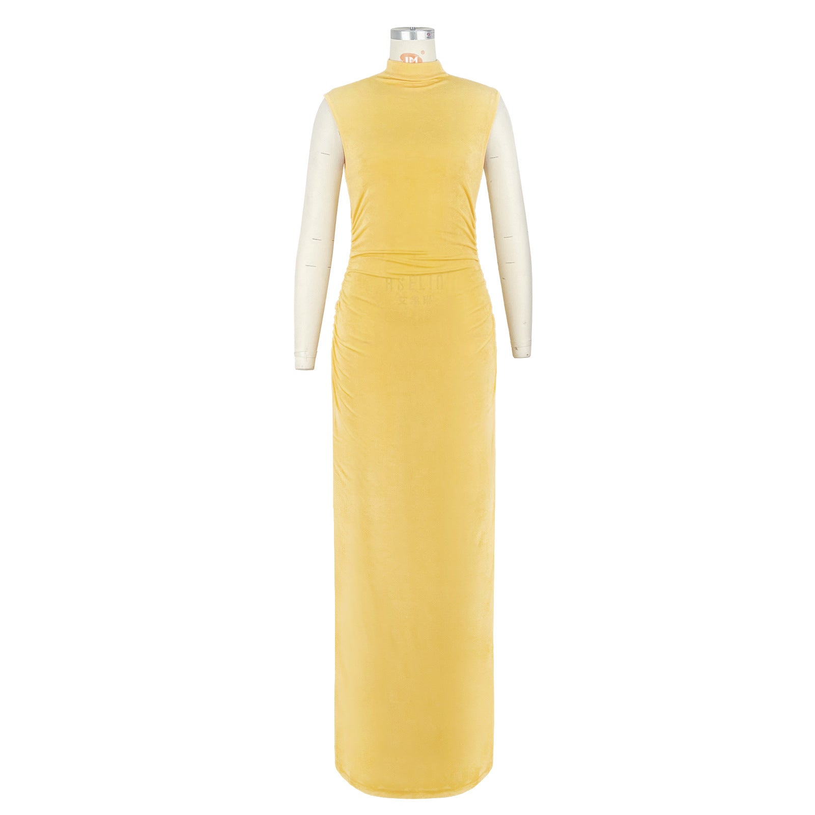 Women Half-High Neck Pleated Sleeveless Stretch Maxi Dress 5
