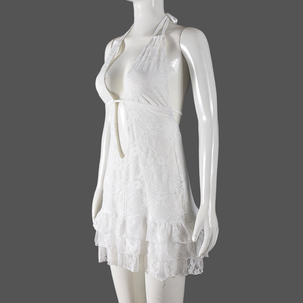 Women's Halter Lace-Up Low Back Sexy Lace Dress 6