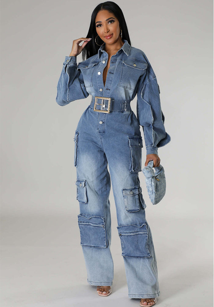 Women Cargo wide leg denim jumpsuit
