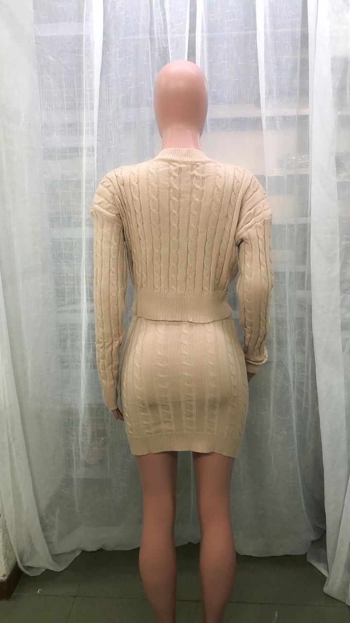 Women Fall/Winter Casual Twist Crop Sweater + Mini Skirt Two Piece 14