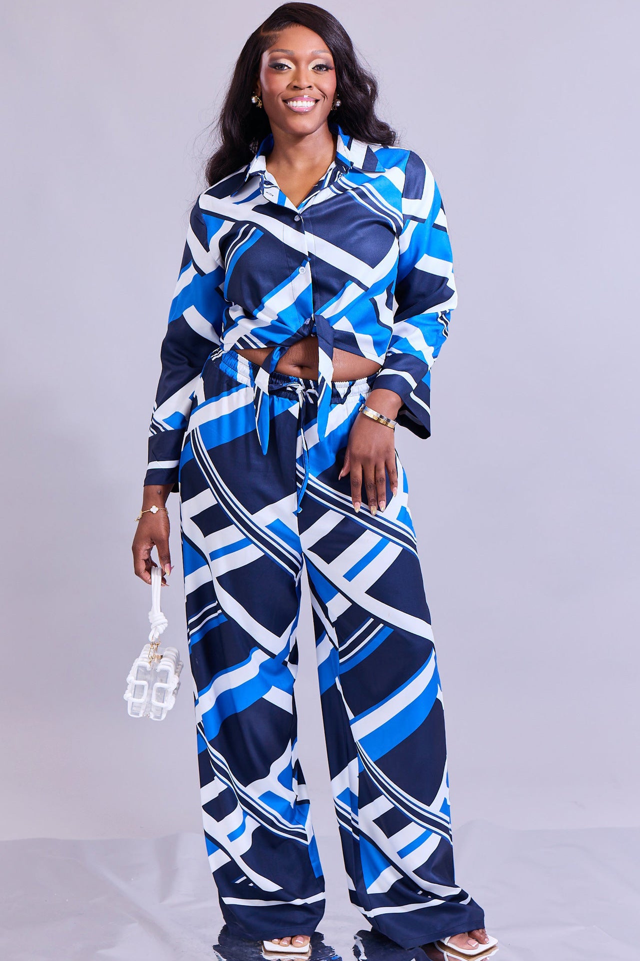 Women Casual Printed Top and Wide Leg Pants Two-piece Set 3