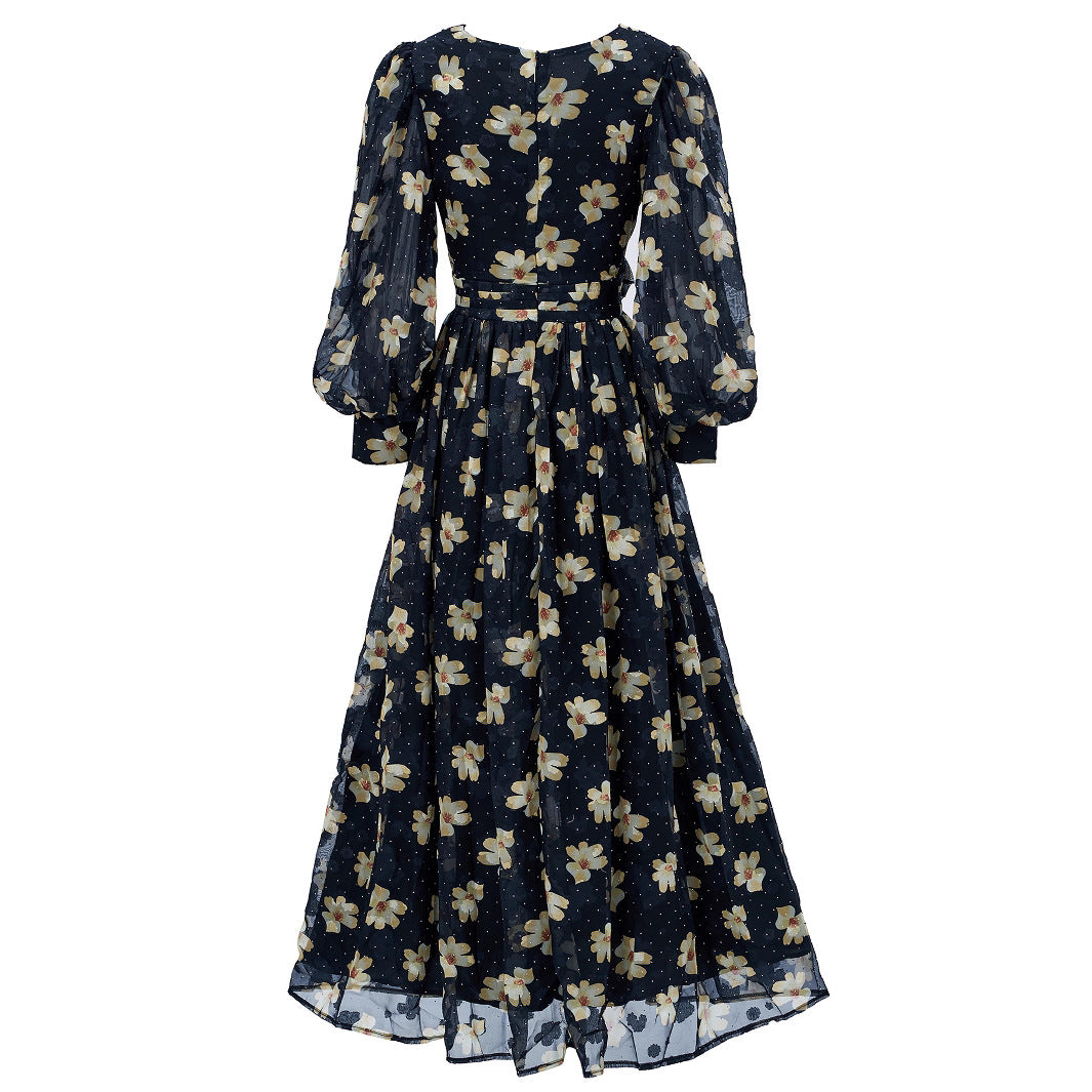 Elegant Women's Long-Sleeve V-Neck Ruffled Formal Party Mesh Evening Gown 6