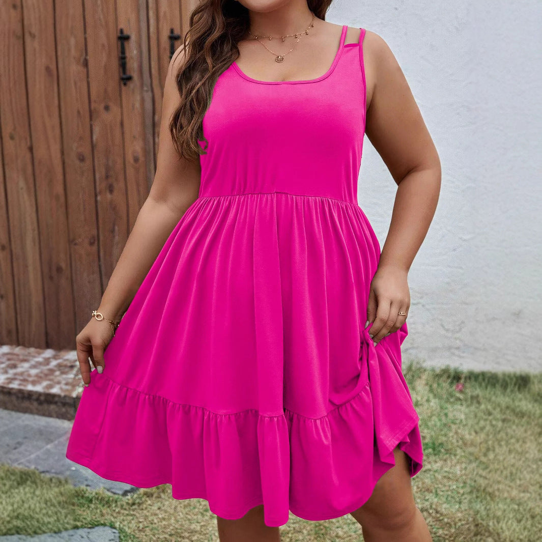 Plus Size Women's Sleeveless Loose Solid Color A-Line Dress 5
