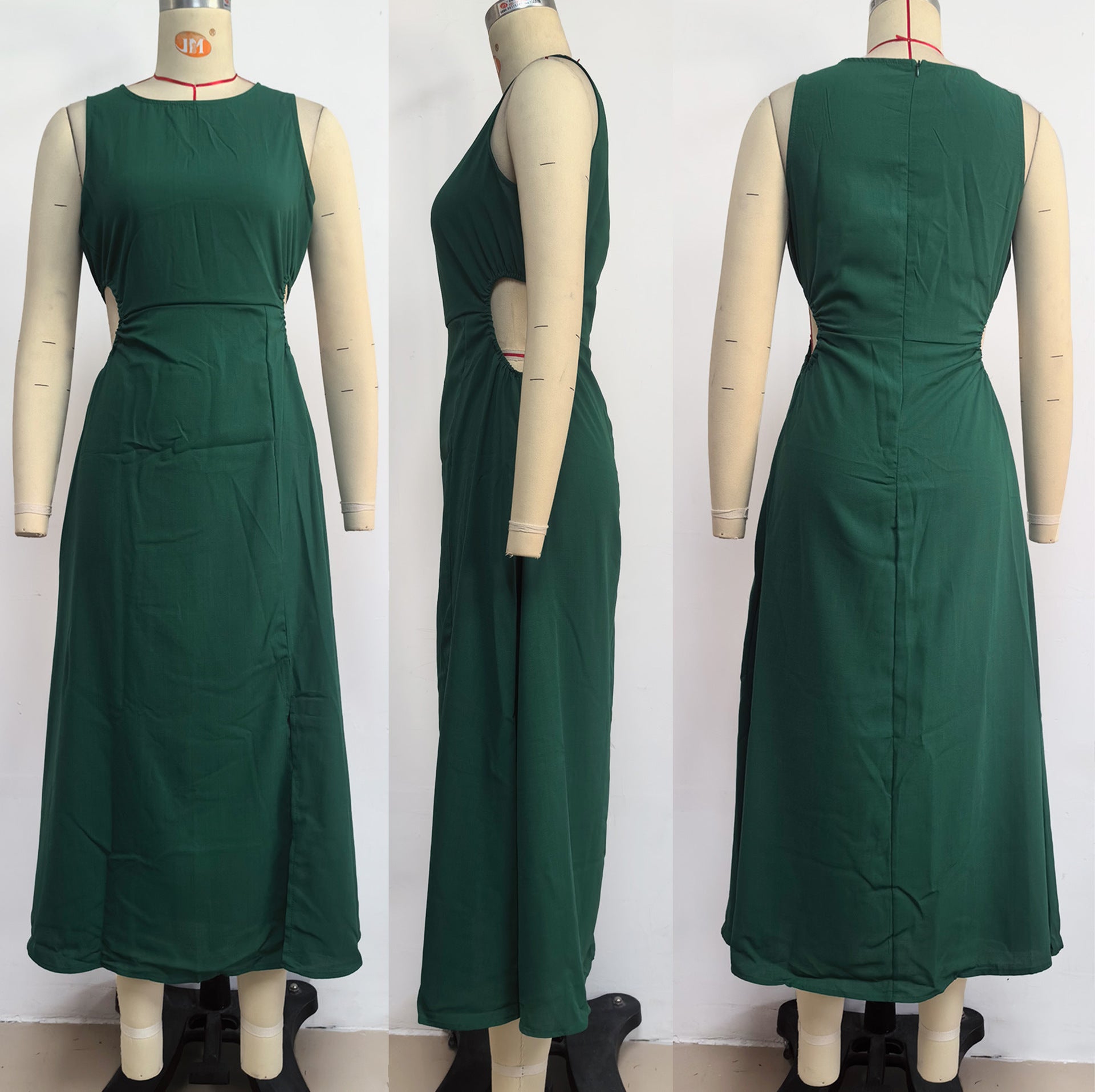 Women summer solid round neck dress 10