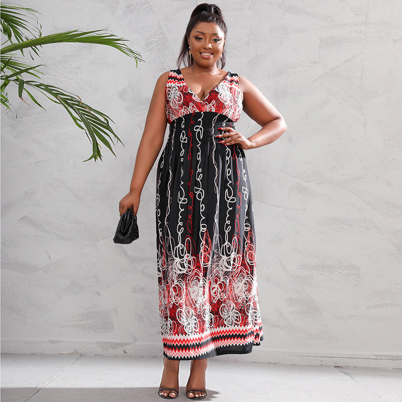 Plus Size Dress Low Back Deep V Neck Retro Paisley Plus Size Long Dress 12