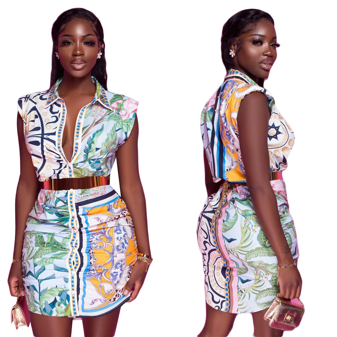 Women Casual Sleeveless Pleated Printed Dress