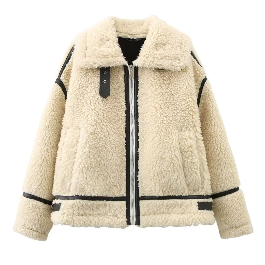Women autumn and winter lamb wool coat 4