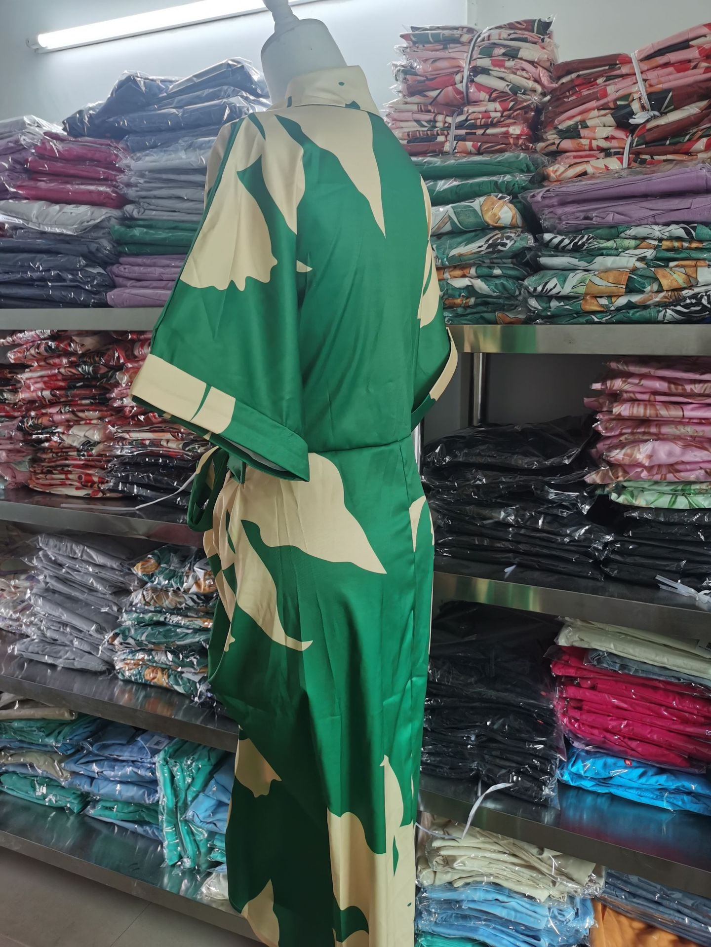 Women Printed Turndown Collar Short Sleeve Shirt Dress 8