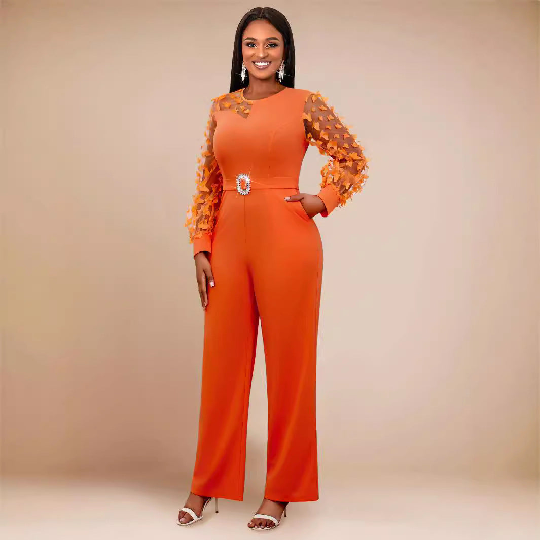 Women See-Through Lantern Sleeve Formal Party Jumpsuits 5