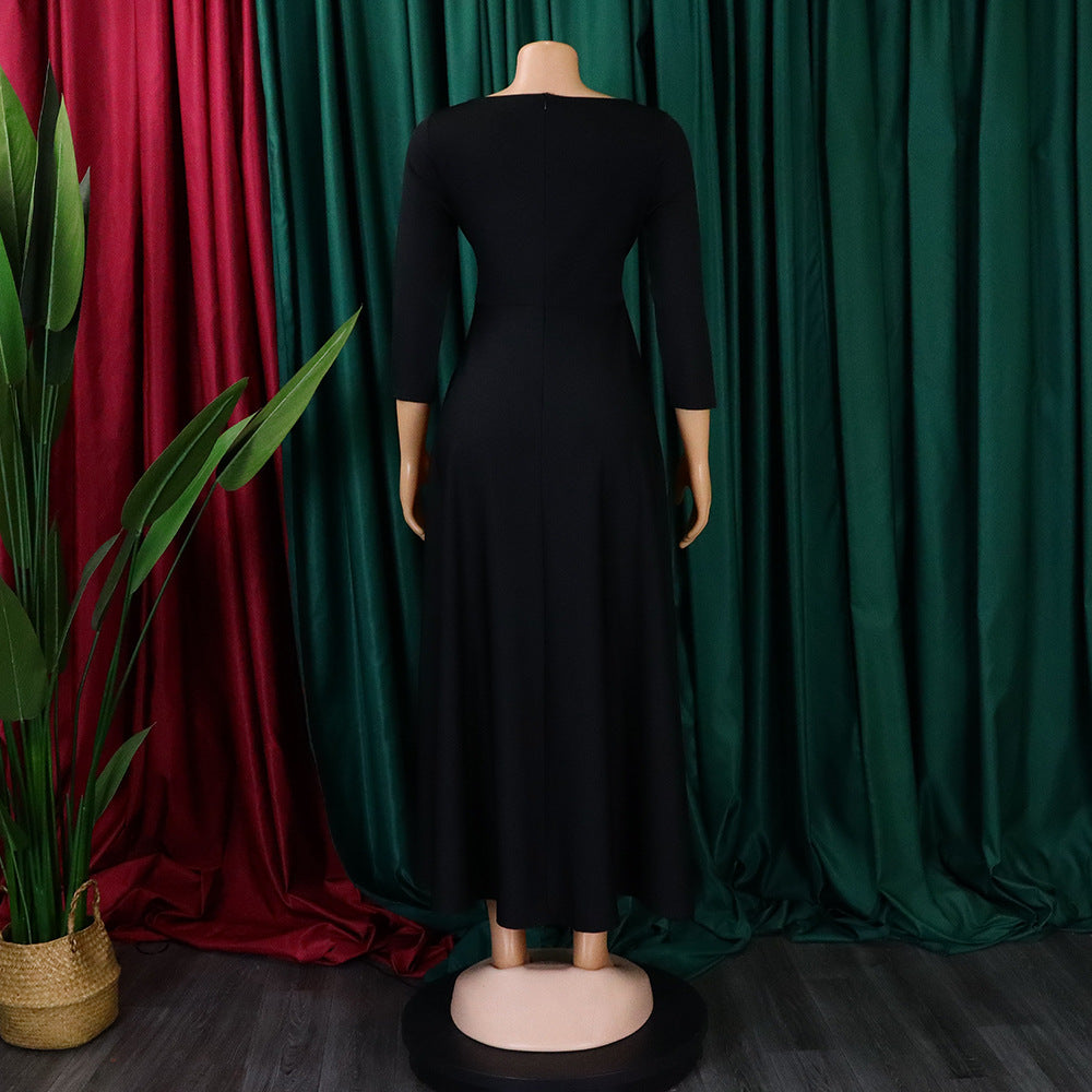 Women's Fall Winter Fashion Chic Solid long sleeve Belted African Plus Size Maxi Dress 16