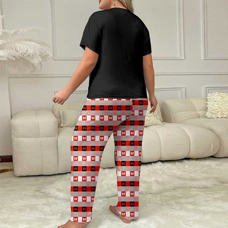 Spring Summer plaid print home clothes comfortable Casual Plus Size pajamas for women 4